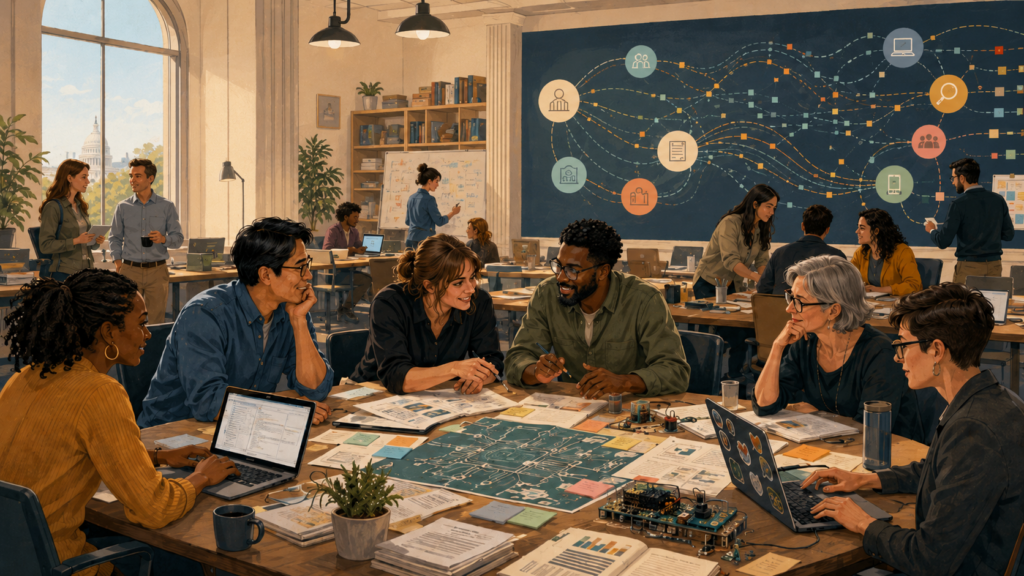 An AI generated illustration of a maker space.