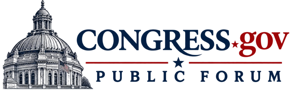 An image of the dome from the Library of Congress Jefferson building with the words Congress.gov Public Forum